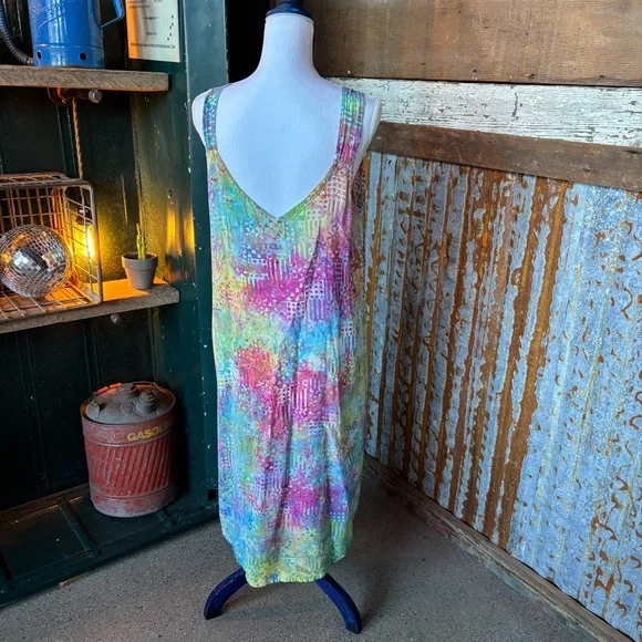 Colorful Sleeveless Midi Dress, Beach Cover up, Tie Die, Size L - Picture 4 of 7